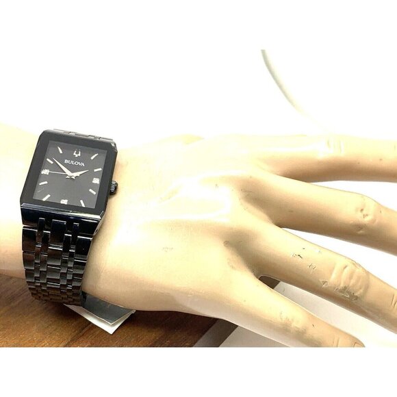 Bulova Men's Watch 98D164 Quartz Diamond Black Dial Steel Quartz CHIPPED CRYSTAL - Picture 4 of 15